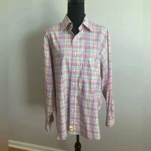Men’s long sleeve, large multicolor plaid dress shirt